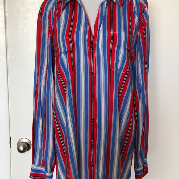 Jones New York Red/Cobalt Blue/White Blouse - Picture 7 of 8